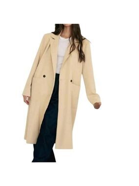 WeWoreWhat Notch Lapel Suiting Twill Trench Coat Beige MSRP $158 NWOT
